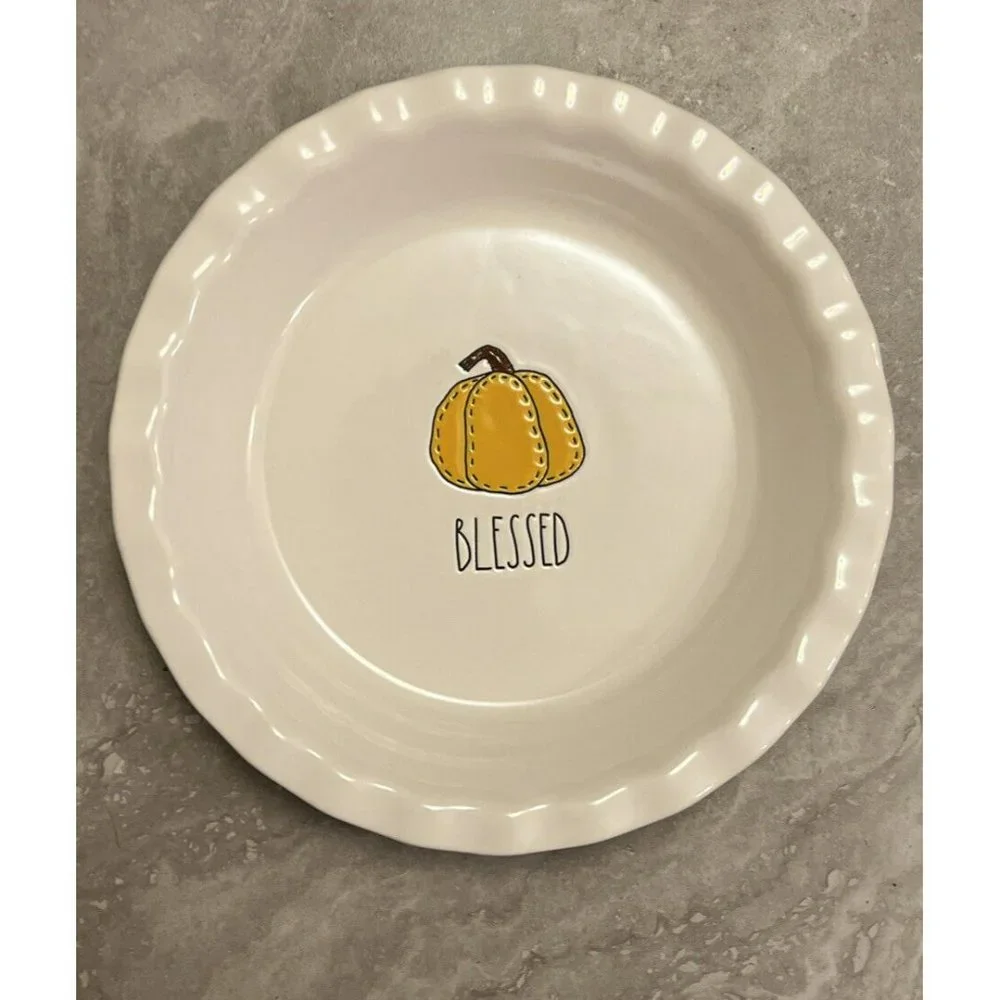 Rae Dunn BLESSED Pie Plate Dish Pumpkin 10.5